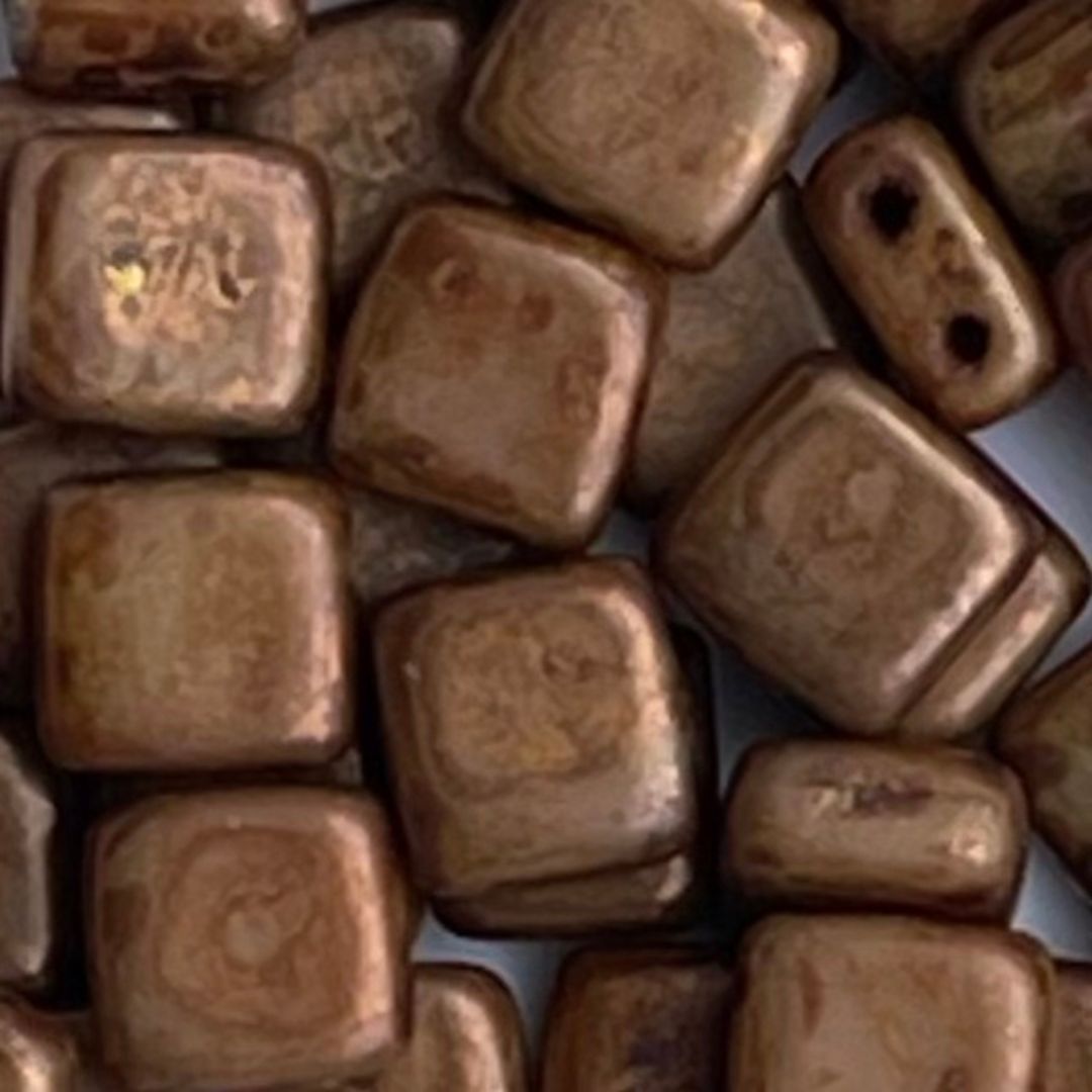 Tile Bead 6mm French Beige Copper Picasso – 50bds - Image 1