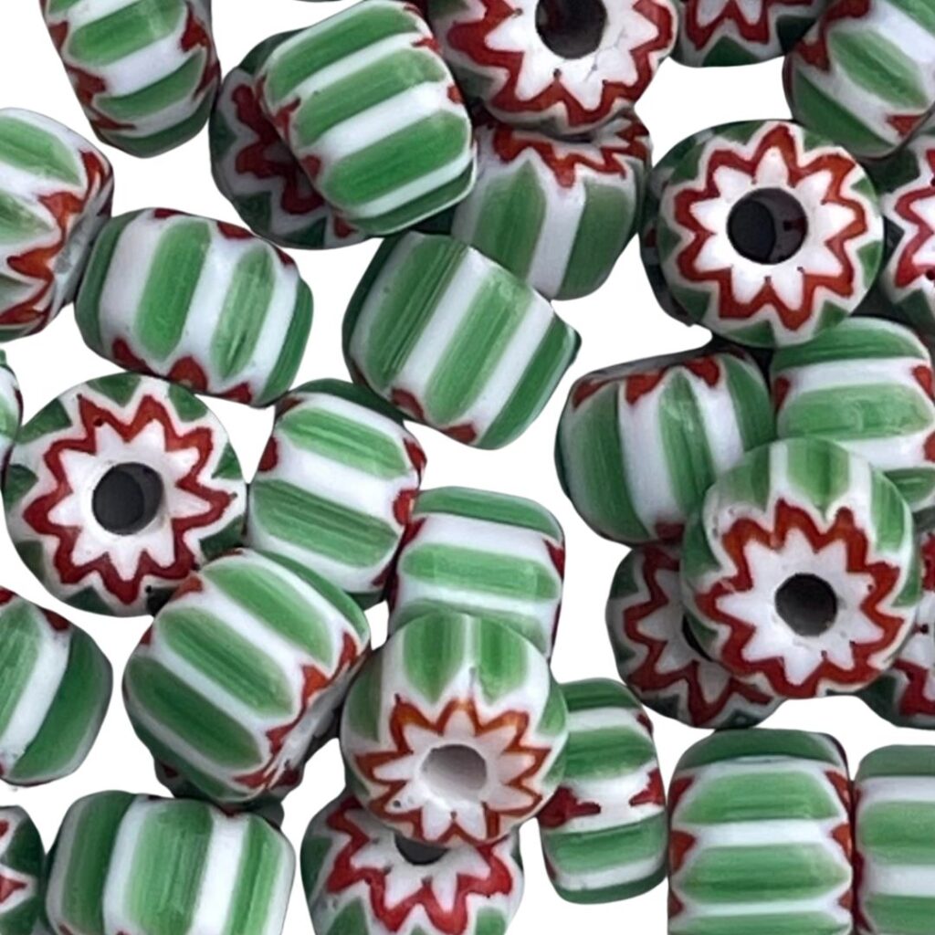 Glass Chevron Bead 6mm Green