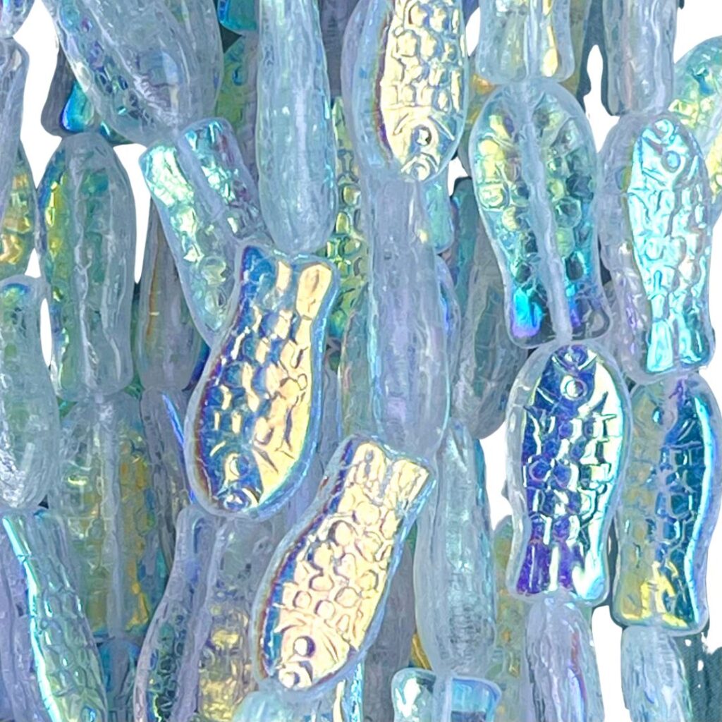 Glass Fish Bead 14x7mm Crystal AB x 25bds