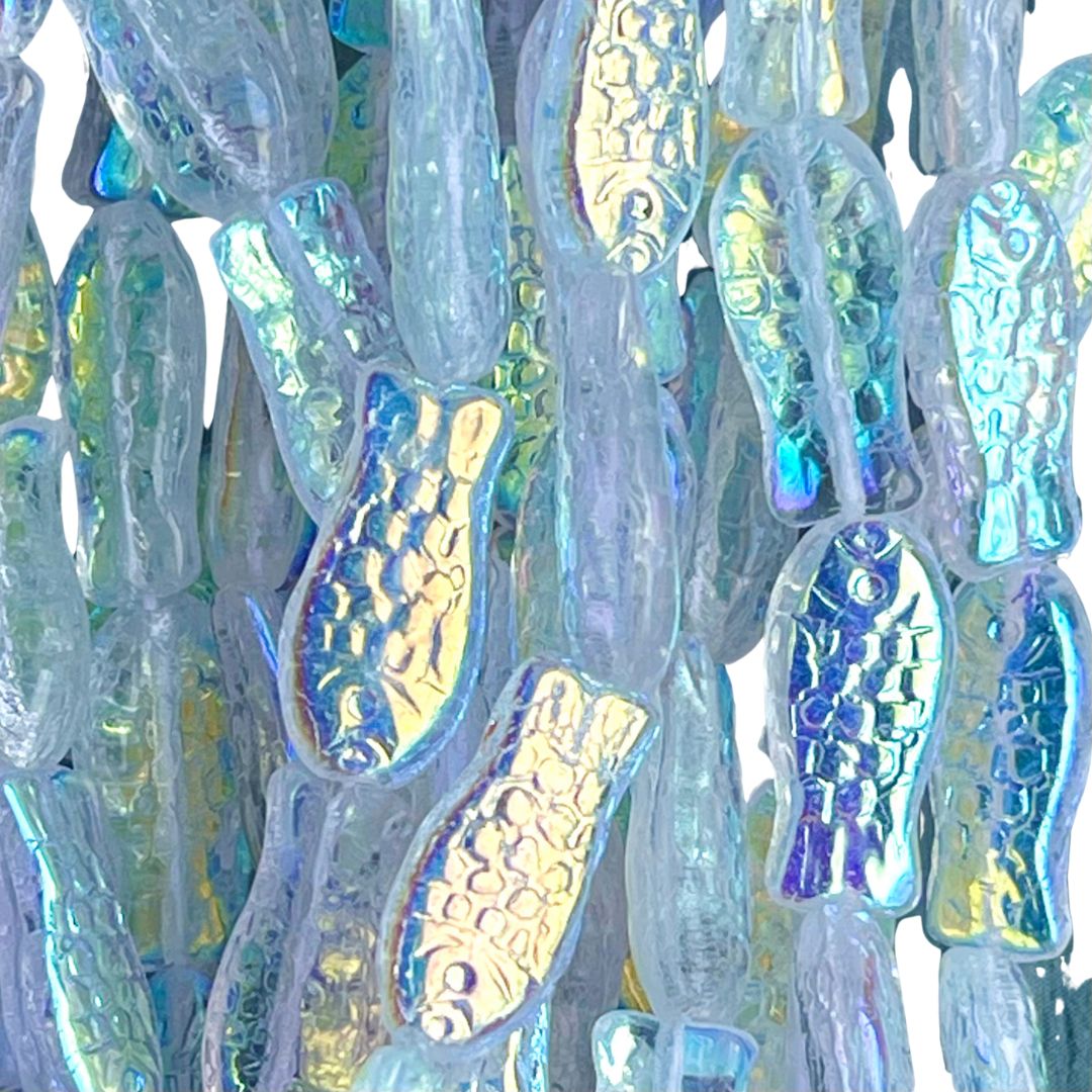 Glass Fish Bead 14x7mm Crystal AB x 25bds - Image 1