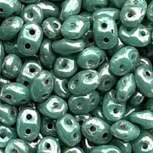 SuperDuo 5x2mm Turquoise Silver Picasso