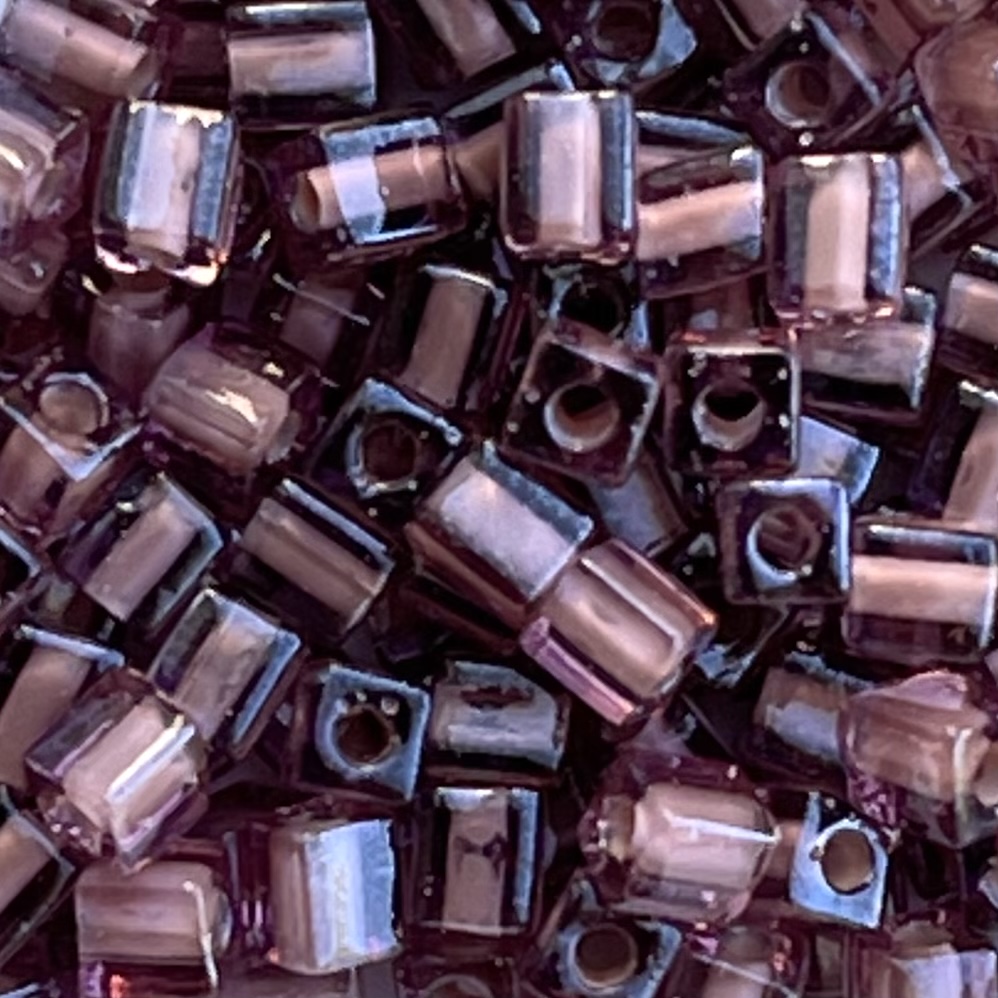 Square 4mm Transparent Color Lined Pink-White
