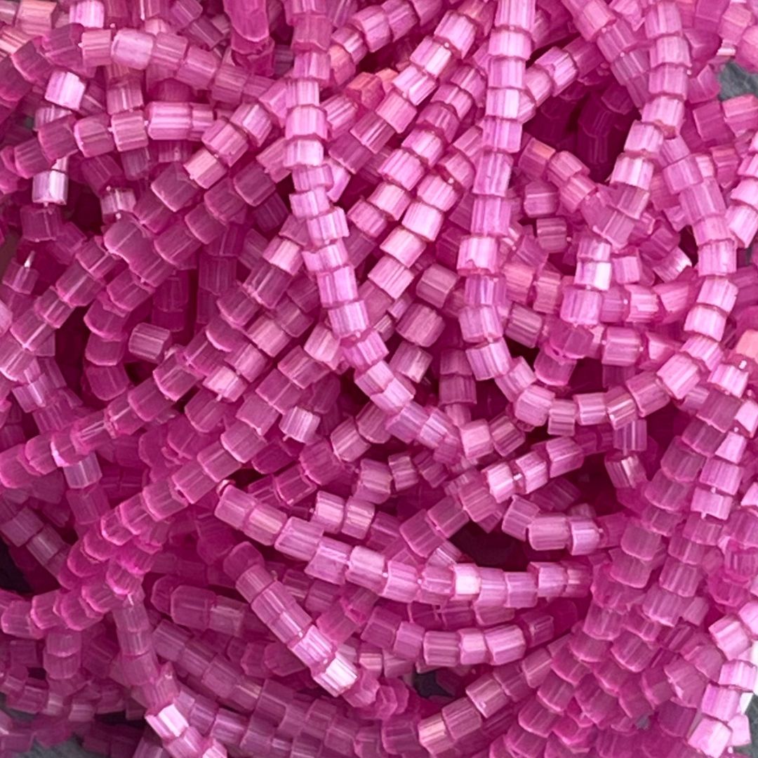 Czech Seed Beads 10/0 2Cut Satin Bubble Gum Pink Solgel Strung - Image 1