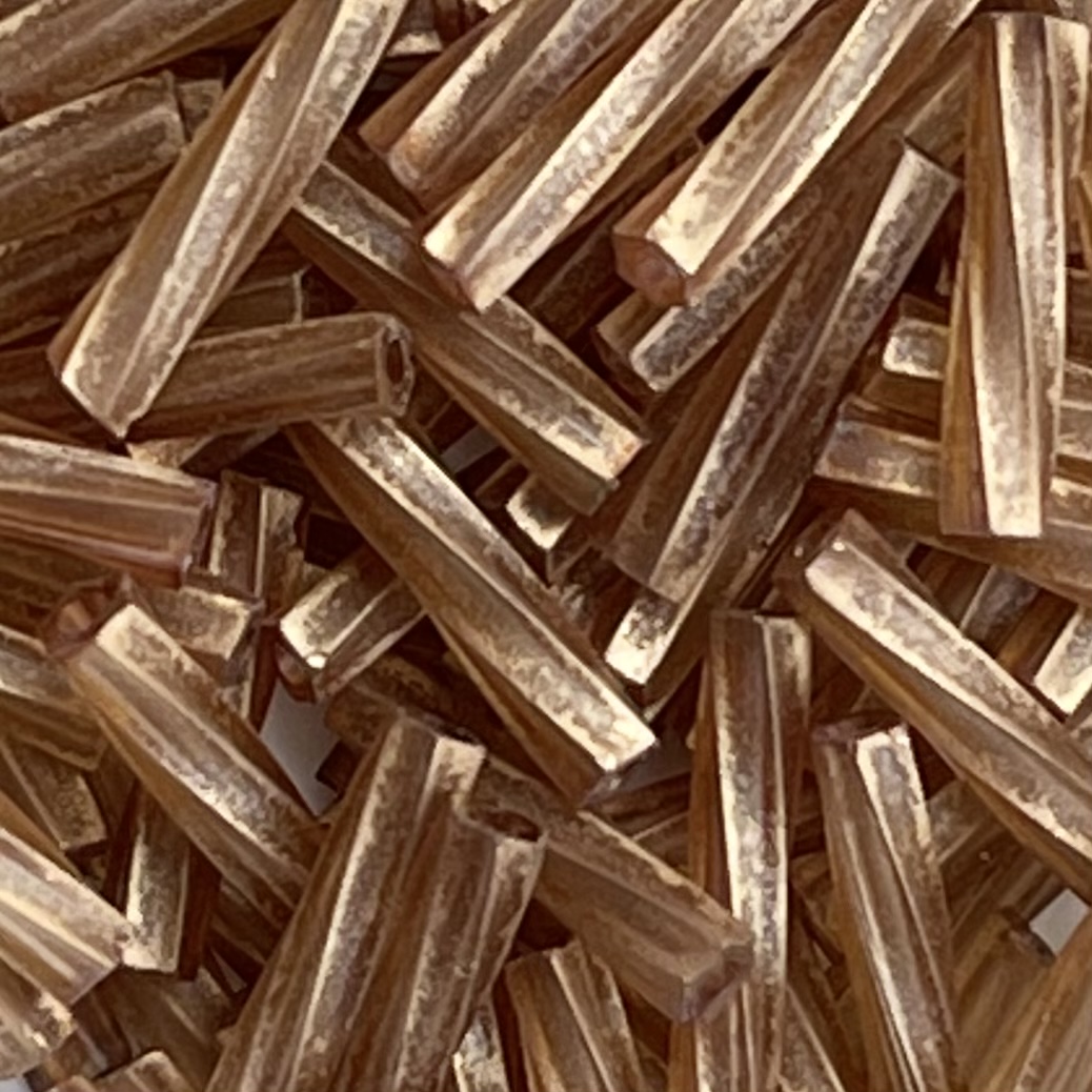 Twisted Bugle (12mm) Gold Antiqued Matte Transparent Topaz - Image 1