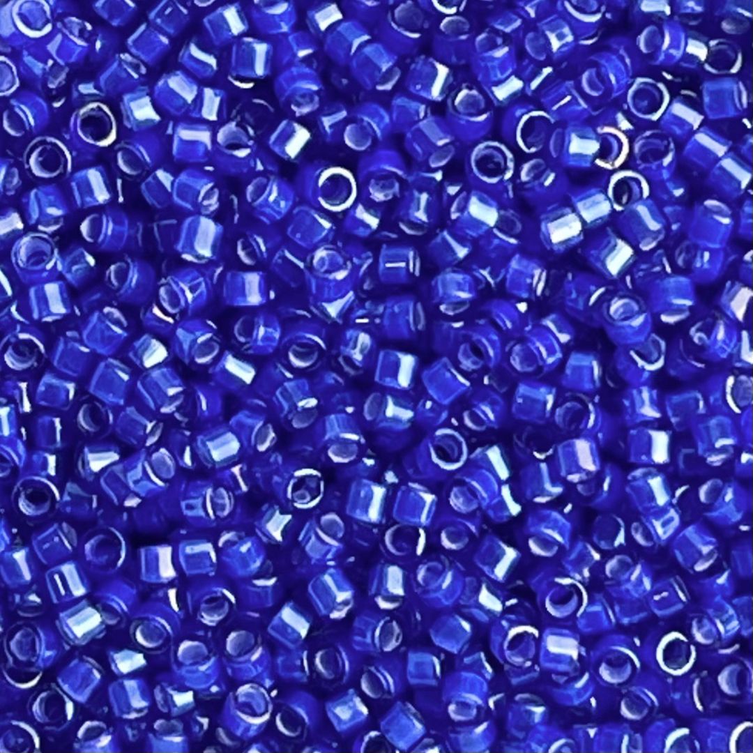 Delica Bead White Lined Cobalt AB - Image 1