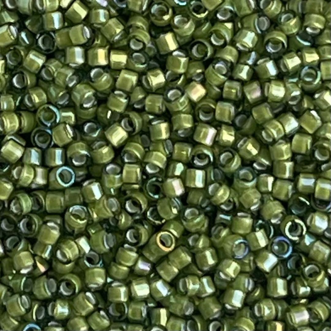 Delica Bead White Lined Light Green AB - Image 1