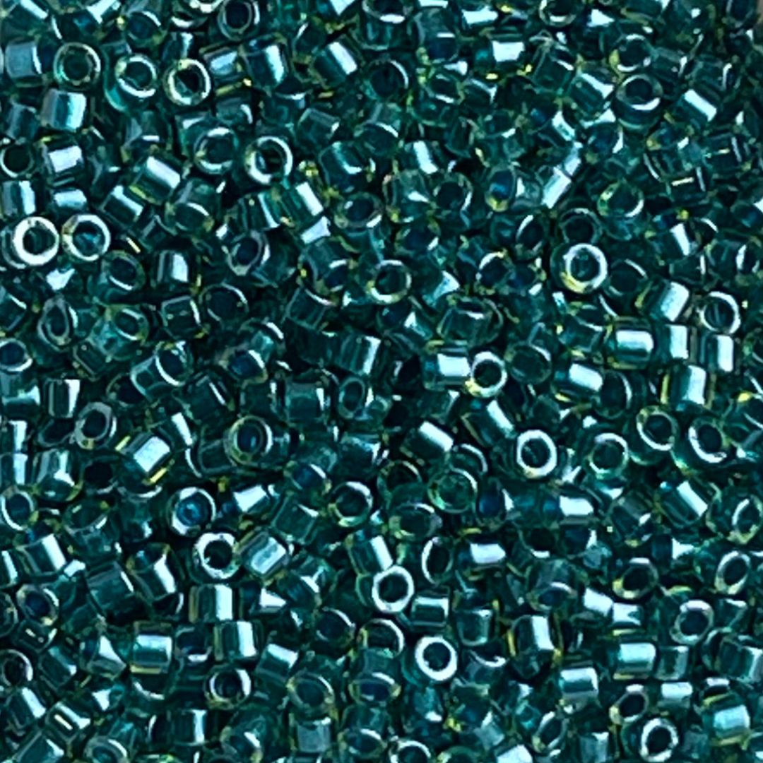 Delica Bead Sparkling Dk Teal lined Chartreusse - Image 1