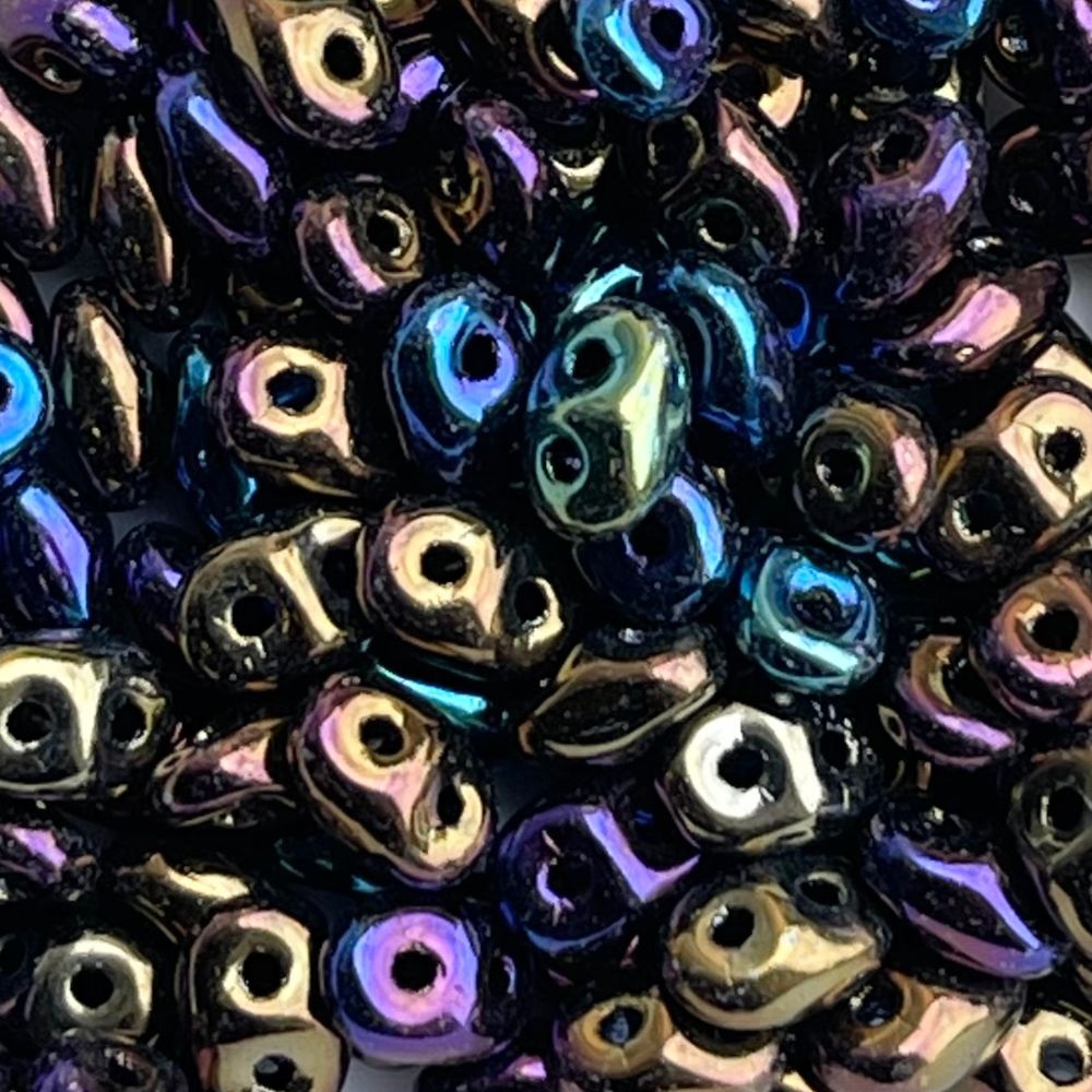 SuperDuo 2x5mm - Jet Blue Rainbow Iris