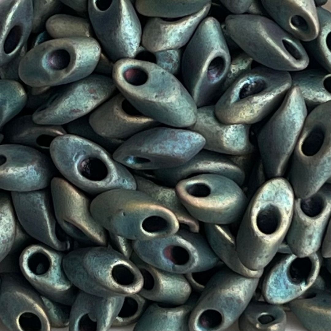 Long Magatama Matte Metallic Patina Iris - Image 1