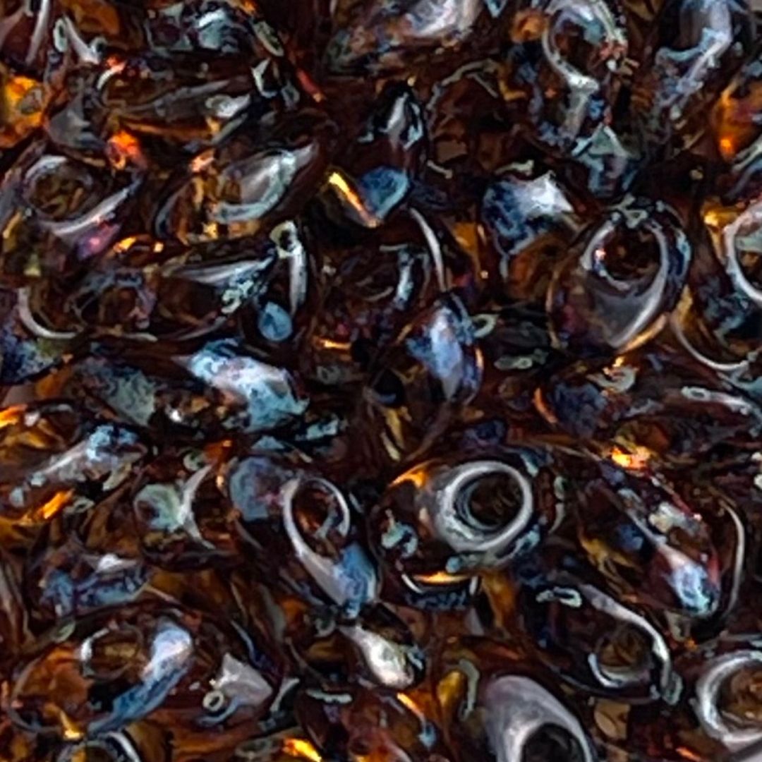 Long Magatama Transparent Picasso Dk Amber - Image 1