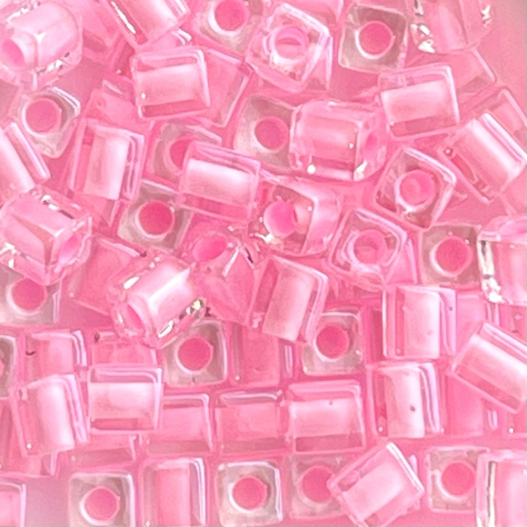 Square 4mm Transparent Color Lined Pink - Image 1