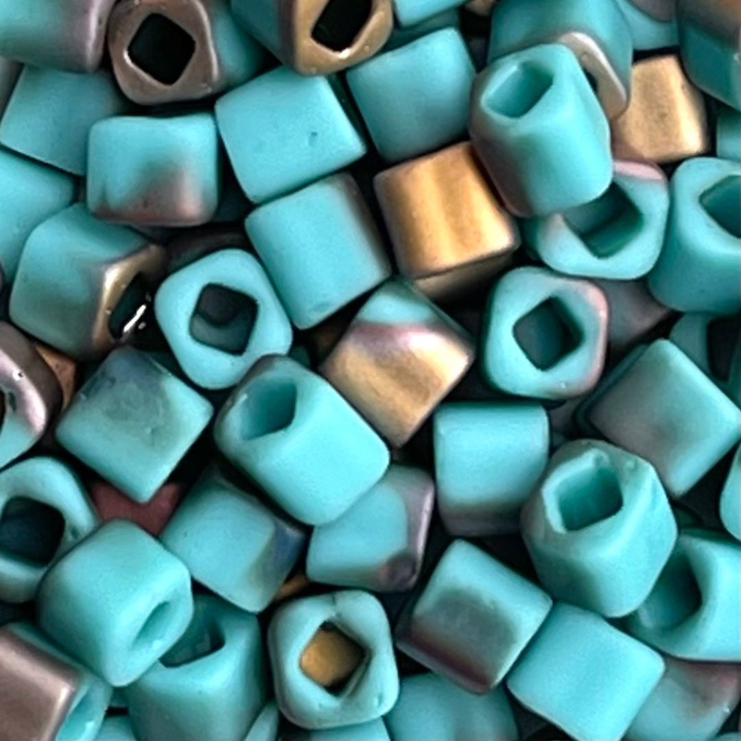 Toho Cube 4mm HYBRID Apollo – Frosted Turquoise - Image 1