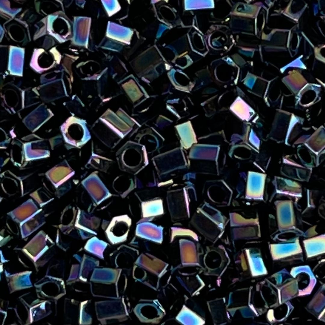 Toho Hexagon #8 Metallic Jet Rainbow Iris - Image 1