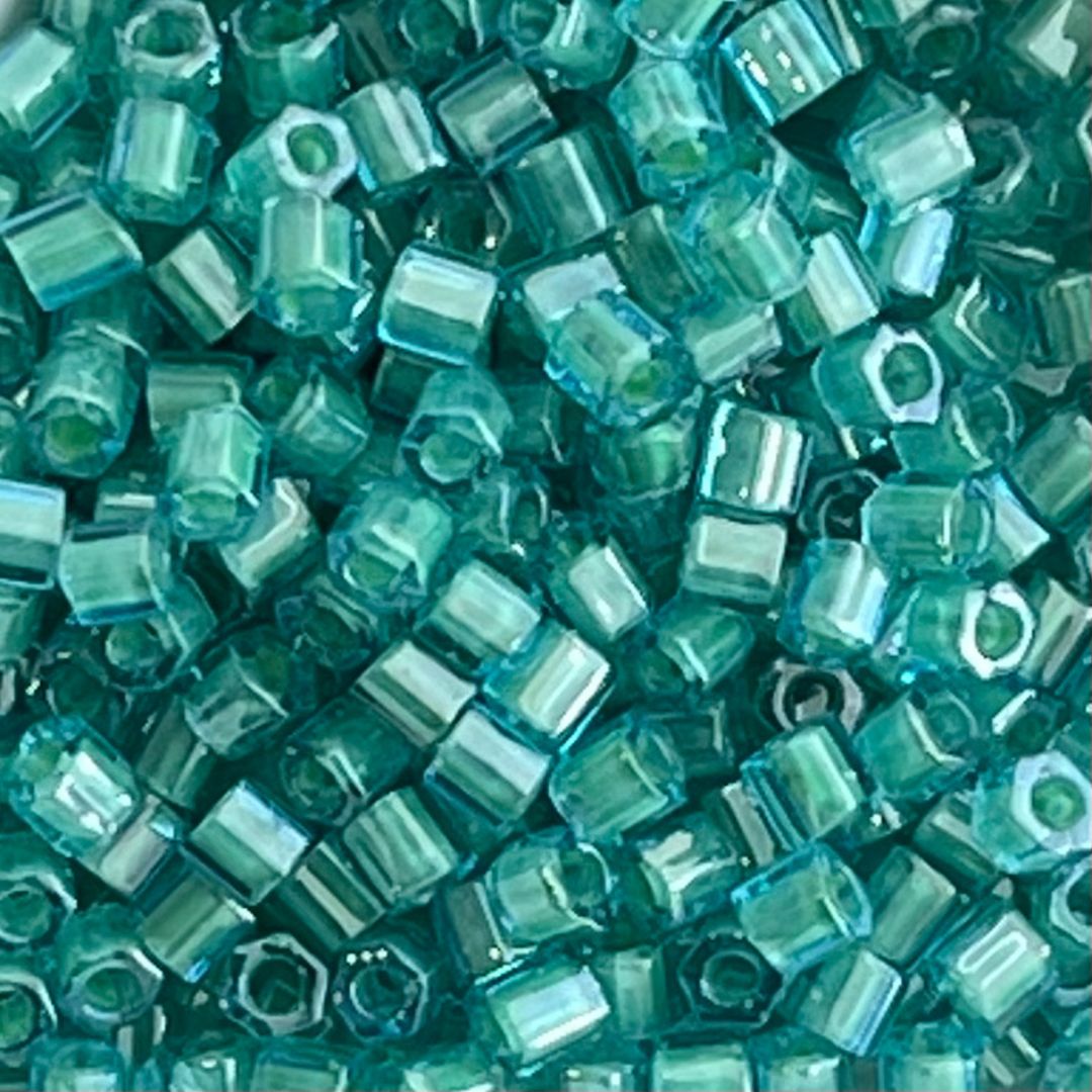 Toho Hexagon #8 InsideColor Aqua/Jonquil Lined - Image 1
